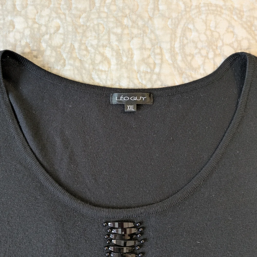 Leo Guy Paris Black Long Sleeve Dress with Beaded Detail - Picture 2 of 15